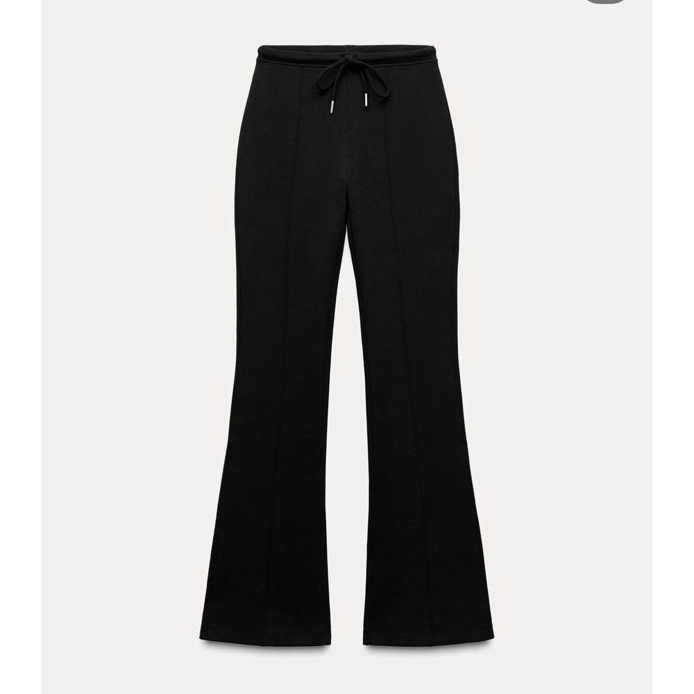 ZARA INTERLOCK STITCH BELL
BOTTOM TROUSERS Black Pintuck Sweatpants Drawstring M